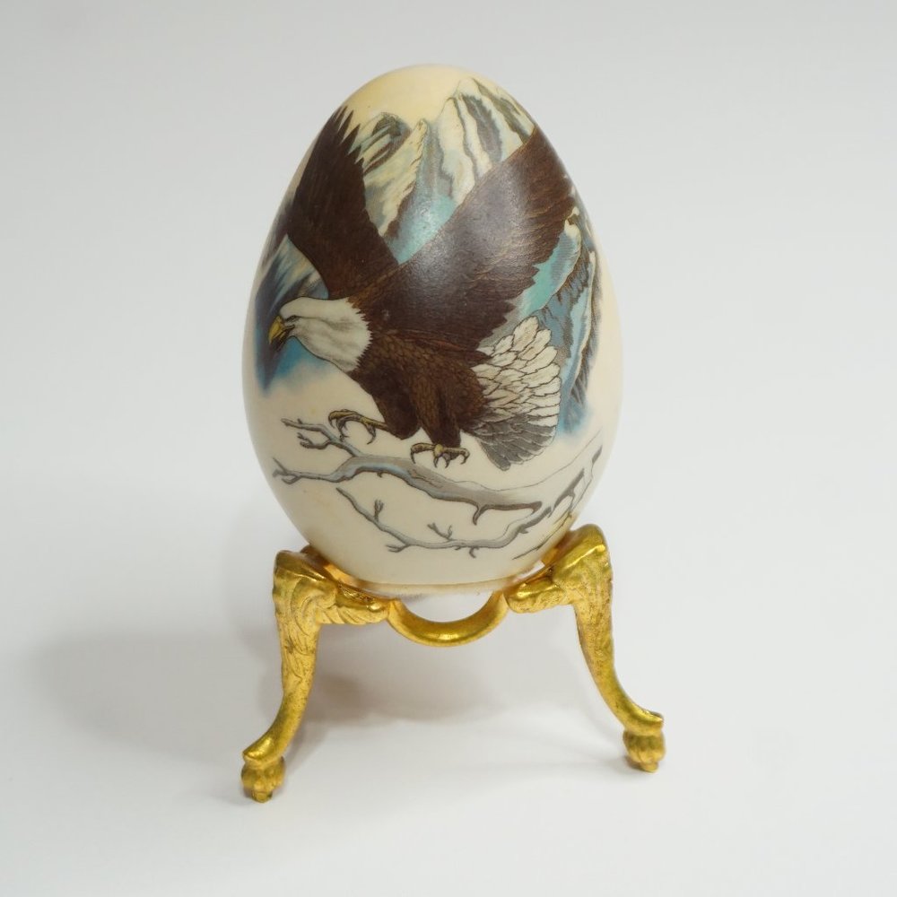 2 / $30 - Eggzakly Vintage Porcelain Bald Eagle Egg and Stand